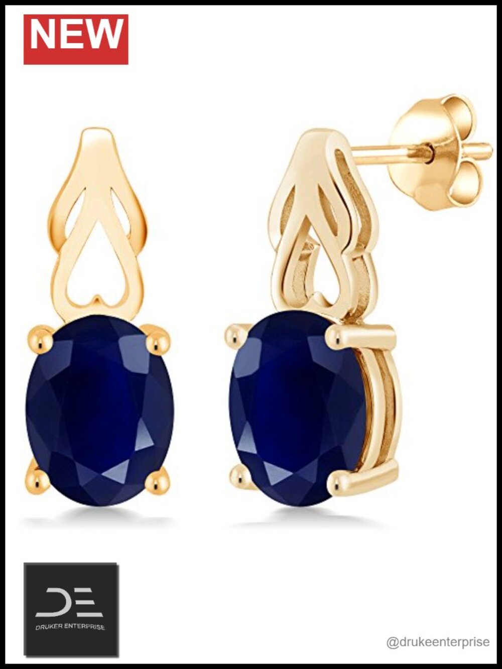 Oval Birthstone Dangle Earrings 18K Yellow Gold Plated Sterling Silver